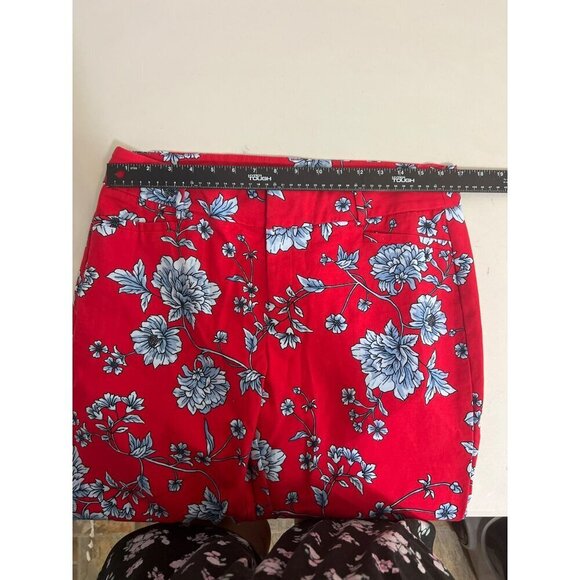 Roz & Ali Red Pants Blue Flowers Sz 14P Bright Novelty Printed - Picture 6 of 7